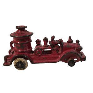 Hubley Fire Truck Cast Iron Fire Pumper Truck 5" Vintage 1930s Red Metal Fireman